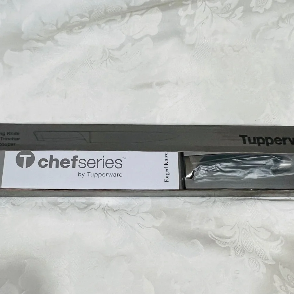 NEW (NIB)Tupperware Chef Series Carving Knife & Fork Set, Forged Stainless Steel